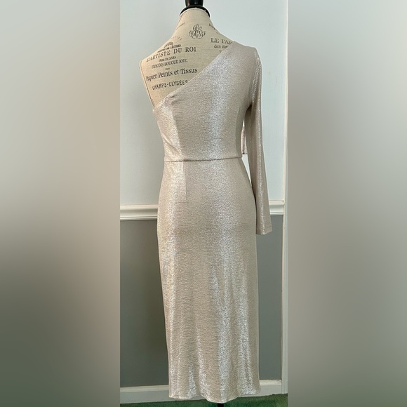 Aidan by Aidan Mattox asymmetrical silver foiled jersey dress - Picture 4 of 7